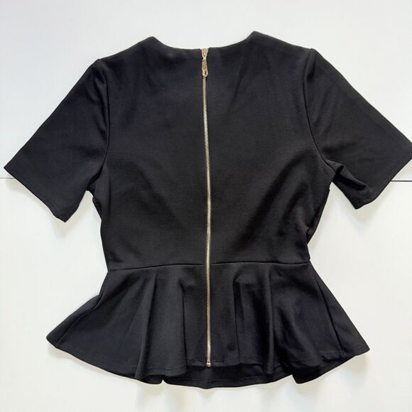 NWT WDNY Peplum Slim Fit Flattering Shaping Short Sleeve Back Zip Blouse Top M - Picture 6 of 12